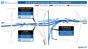 Réfection majeure du tunnel Louis-Hippolyte-La Fontaine - Fermetures de nuit de l'autoroute 25 durant la fin de semaine du 6 septembre