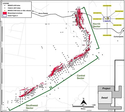 Figure 4: Drilling at the T5 target, as reported in this News Release (CNW Group/Bravo Mining Corp.)