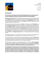 Filo Announces the Mailing and Filing of Meeting Materials in Connection with the Special Meeting to Approve Acquisition by BHP and Lundin Mining (CNW Group/Filo Corp.)