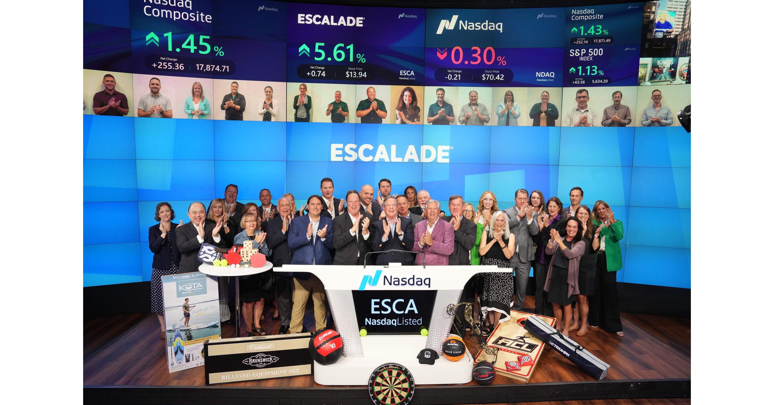 Escalade, Incorporated Rings the Nasdaq Stock Market Closing Bell to Celebrate 51 Years as a Nasdaq Listed Company and Ranking in the Top 1% of Current Listed Companies for Longevity