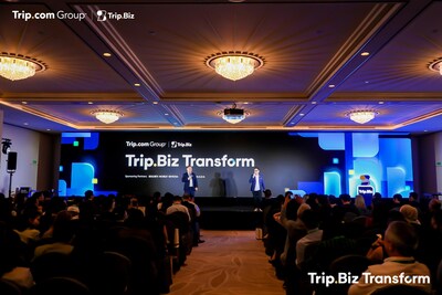 Jim Chung (left), General Manager of Global Key Accounts and Southeast Asia at Trip.Biz, and Eugene Tan (right), Head of International Transport & Global Partnerships at Trip.Biz, on the main stage