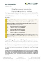 Mining Commences at South Junction (CNW Group/Westgold Resources Limited)