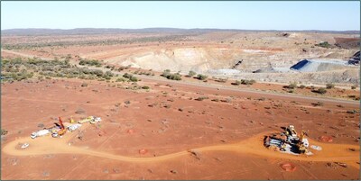 Figure 5 – Drone photograph showing the position of the two surface Resource Definition drill rigs working on the current South Junction Deeps program (South Junction Open Pit in background) (CNW Group/Westgold Resources Limited)