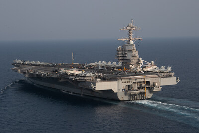 The world's largest aircraft carrier USS Gerald R. Ford (CVN 78) in the Adriatic Sea. (Photo credit U.S. Navy)