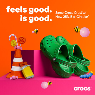 *The majority of our shoes are made with Croslite™ material (Croslite accounts for more than <percent>80%</percent> of our total footwear materials use). We source repurposed bio-based waste from other industries (bio-circular materials) to produce bio-circular Croslite. Our current Croslite portfolio uses at least <percent>25%</percent> bio-circular material sourcing calculated annually (since September 2023) through a mass balance approach (ISCC PLUS Certified).