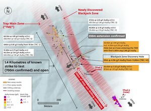 Collective Mining Extends Trap 350 Metres Along Strike and Discovers a New Zone Named Blackjack by Drilling 30 Metres at 4.96 g/t AuEq from 11.85 Metres Downhole