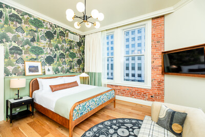 The hotel's extensive revitalization enhances all aspects of the property, anchored by guest rooms that are modern with sleek finishes featuring exposed brick, vaulted ceilings and vintage-style windows.