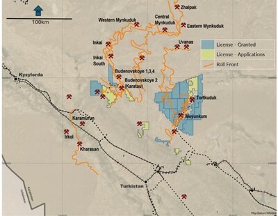 Figure 2: Location of Licenses in relation to identified Roll Fronts (IAEA Technical Meeting, Vienna 2012: S. Ivanov, A. Shurilov, V. Kondrashov, A.Glushkov) (CNW Group/Laramide Resources Ltd.)