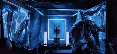 Wide shot of Trophy shoot set with Mylar frames