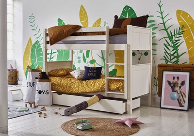 Children's bunk beds in an autumn bedroom.