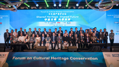 Members from Asia News Network and speakers take group photos at the Forum on Cultural Heritage Conservation in Selangor, Malaysia, on Thursday. Andy Chong / China Daily