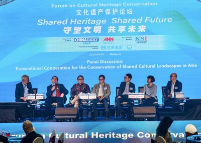 Panel speakers discuss at the Panel Discussion: Transnational Cooperation for the Conservation of Shared Cultural Landscapes in Asia during the forum on Cultural Heritage Conservation "Shared Heritage, Shared Future" at Hilton Petaling Jaya Hotel, Selangor, Malaysia on Sep 5, 2024. Andy Chong / China Daily (PRNewsfoto/www.chinadailyasia.com)