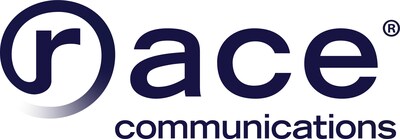 A navy blue logo featuring Race Communications.