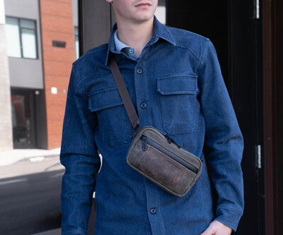 The Shinjuku Sling in brown waxed canvas and chocolate leather