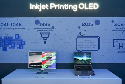 21.6" 4K IJP OLED Professional Display (left) and 14" 2.8K Inkjet Printing Hybrid OLED Display (right)