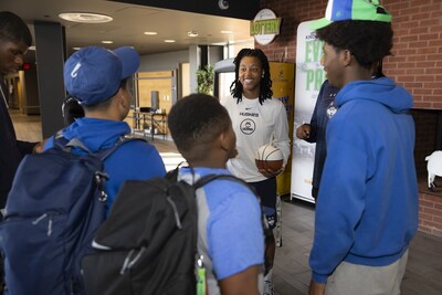 UConn Women's Basketball Player KK Arnold talks to Boys & Girls Clubs of Hartford members.