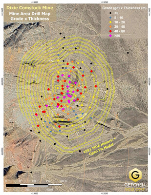 Figure 3: Dixie Comstock drill hole location map showing MDA’s 1991 open pit mine model (CNW Group/Getchell Gold Corp.)