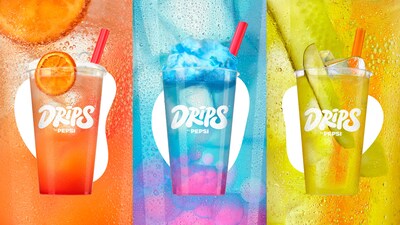 The DRIPS by Pepsi™ crafted beverages leverage’s iconic PepsiCo products to offer innovative flavor combinations available at select pop-ups, including New York City in September, with a rotating selection of drinks available like ROCKSTAR® Pineapple Upside Down Cake, TROPICANA® Cotton Candy Lemonade, and DEW® Chill Dill (from left to right)