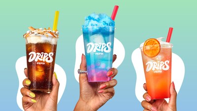 PepsiCo Away From Home’s new mixology offering, DRIPS by Pepsi™ launches with eight exclusive crafted beverages available for purchase including PEPSI® Forever S’mores, TROPICANA® Cotton Candy Lemonade, ROCKSTAR® Pineapple Upside Down Cake, among others (from left to right)