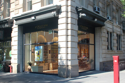 L'OCCITANE's new Upper West Side Boutique, as seen from the corner of West 80th St and Columbus Avenue.