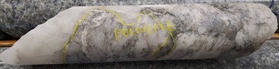 Figure 2 – Photo of drill core from PWM-24-211 displaying 8 meters of Pollucite from West Joe at the Company’s Case Lake Property, Ontario, Canada (CNW Group/Power Metals Corp.)