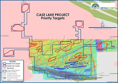 Figure 1 – Map of the Case Lake Project Targets with West Joe and Main Zone in northeastern Ontario, Canada (CNW Group/Power Metals Corp.)