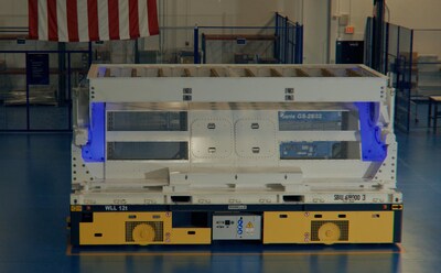 BADGER multi-beam, multi-band ground terminal on a production floor in BlueHalo's Albuquerque manufacturing campus