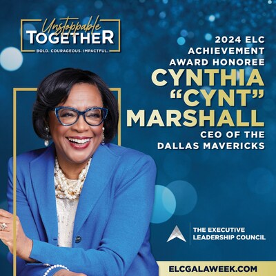 The Executive Leadership Council (ELC), the preeminent global membership organization for Black CEOs, senior executives, corporate board directors, top-tier entrepreneurs, and global thought leaders, named Cynt Marshall, CEO of the Dallas Mavericks, recipient of the 2024 ELC Achievement Award.