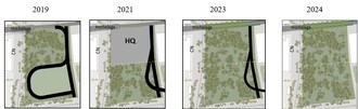 Schémas témoignant de l’évolution historique du tracé dans le boisé Steinberg (Groupe CNW/Ville de Montréal - Cabinet de la mairesse et du comité exécutif)