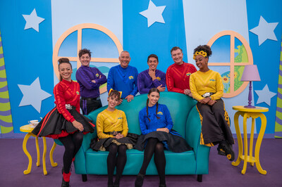 The Wiggles Line Up (Top Left): Red Wiggle Caterina Mete, Purple Wiggle Lachy Gillespie, Blue Wiggle Anthony Field, Purple Wiggle John Pearce, Red Wiggle Simon Pryce, Yellow Wiggle Tsehay Hawkins, (Sitting Left) Yellow Wiggle Evie Ferris, Blue Wiggle Lucia Field