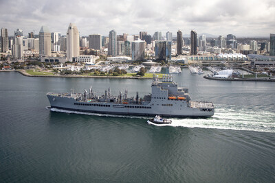 A U.S. Navy John Lewis-class fleet replenishment oiler in San Diego harbor. General Dynamics NASSCO was awarded a block-buy contract on Sept. 13 to build up to eight additional such ships, for a potential contract value of more than <money>$6.7 billion</money>.