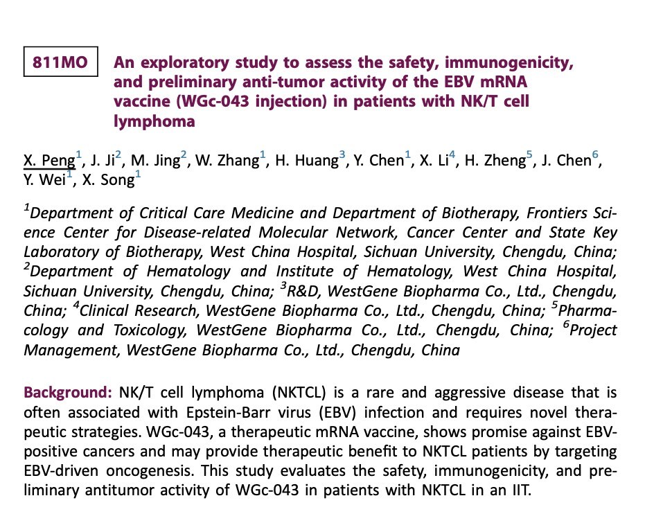 WestGene Biopharma Presents Groundbreaking mRNA Vaccine Data at ESMO 2024