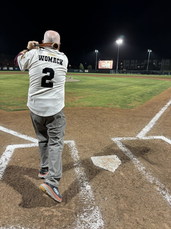 Rockin' Grandma's CEO Doug Womack Hits Ceremonial First Bat at Oakland Ballers Playoff Game