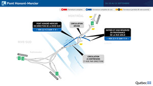 Entraves majeures au pont Honoré-Mercier du 20 au 21 septembre 2024