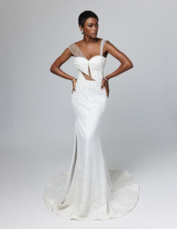 Ariel D. King dressed in Alora, a dress from Gacitua Bridal's Spring/Summer 2025 Collection