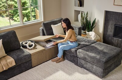 Lovesac customers can utilize their AnyTable in ways that make sense for their needs – as a storage solution for blankets, toys, and electronics or as a secure tabletop.