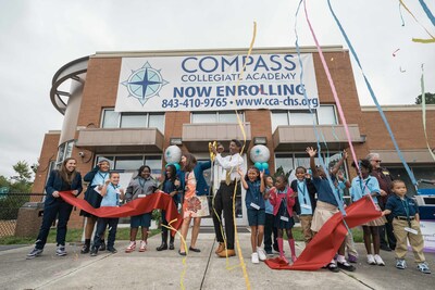 Compass Collegiate Academy in North Charleston, SC, celebrates the opening of it new academic building with Founding Executive Director Elizabeth Simpson, Mayor Reginald L. Burgess, and scholars.