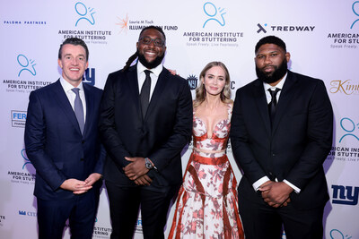 NEW YORK, NEW YORK - SEPTEMBER 16: (L-R) Will Blodgett, Joshua Ezeudu, Emily Blunt, and Curtis "Razor" Blaydes attend the American Institute for Stuttering 18th Annual Gala Hosted by Emily Blunt on September 16, 2024 in New York City. (Photo by Dimitrios Kambouris/Getty Images for American Institute for Stuttering)