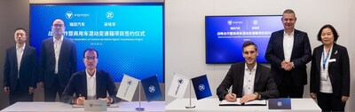 Cerimónia de assinatura do Projeto de cooperação de transmissão híbrida para veículos comerciais pela FOTON e ZF a 16 de setembro. (PRNewsfoto/FOTON INTERNATIONAL CO., LTD, BEIJING)