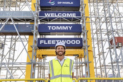 DP World ambassador, Tommy Fleetwood, at Jebel Ali Port, Dubai.