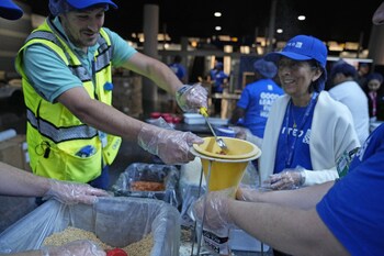 United Airlines employees package Rise Against Hunger meals at Chicago O'Hare International Airport (ORD) on September 11, 2024.