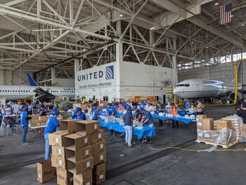 United Airlines packages meals in Orlando for people facing hunger worldwide on September 11, 2024.