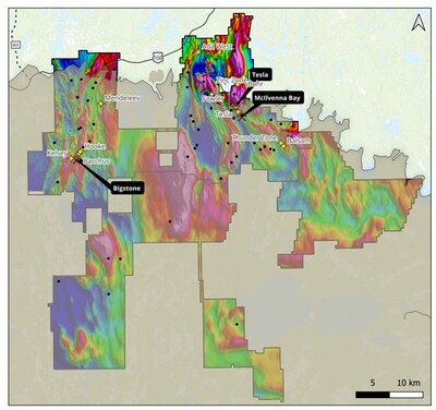 Figure 2 – Airborne magnetic data over Foran’s Properties is a fundamental dataset for interpreting geology and defining prospective corridors.  Also shown are thin cover sequences (brown) which are transparent to modern geophysics. (CNW Group/Foran Mining Corporation)