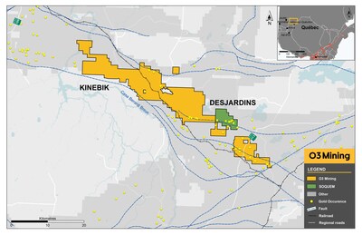 Figure 1: Kinebik Project and the Desjardins Property (CNW Group/O3 Mining Inc.)