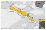 Figure 1 : Le projet Kinebik et la propriété Desjardins (Groupe CNW/O3 Mining Inc.)