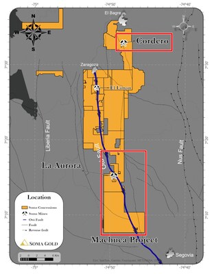 Figure 1: Location of the Cordero Mine and Machuca Project, El Bagre, Antioquia, Colombia (CNW Group/Soma Gold Corp.)