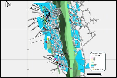 Figure 2: Location of Q2/Q3 drillholes targeting the Cordero Level 1 Zone (CNW Group/Soma Gold Corp.)