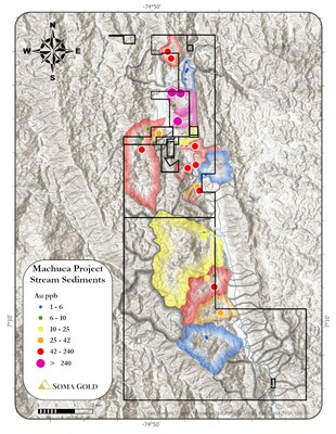 Figure 7: Stream sediment samples on the Machuca Project (CNW Group/Soma Gold Corp.)