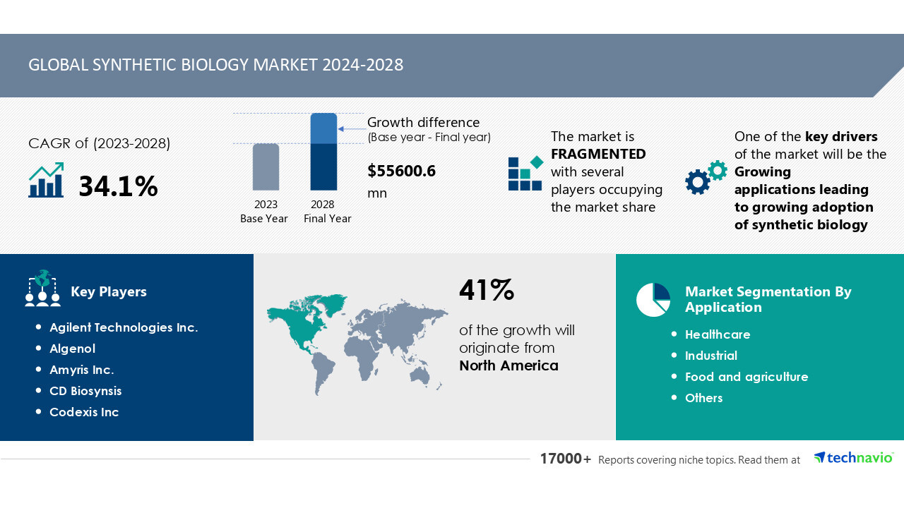 Synthetic Biology Market to Grow by USD 55.60 billion (2024-2028), AI Driven Innovations Boost Adoption and Market Revenue - Technavio Report