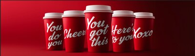 Starting tomorrow and available while supplies last, Tim Hortons guests can share one of five motivational messages with family and friends through a series of limited-edition National Coffee Day cups available at participating restaurants across Canada. (CNW Group/Tim Hortons)